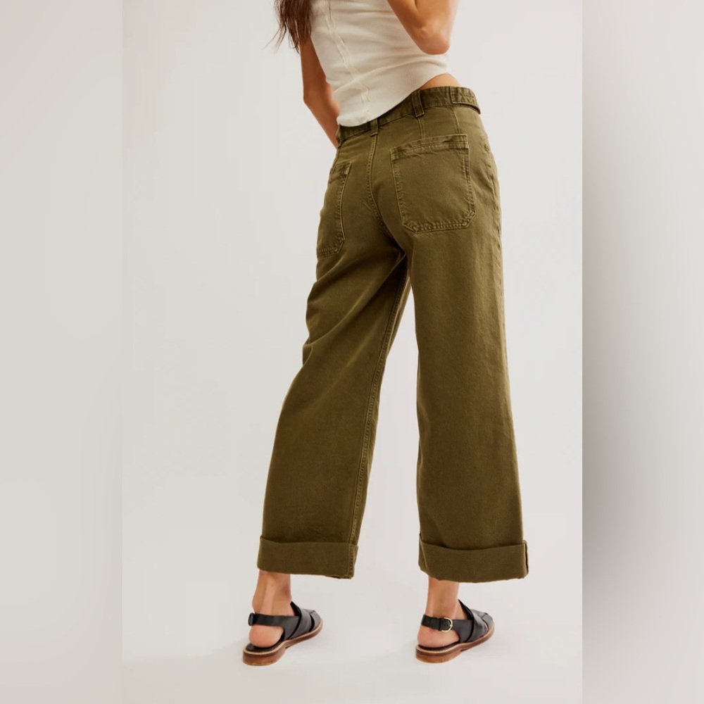 Free People Olive Green Wide-Leg Pants - Picture 2 of 8
